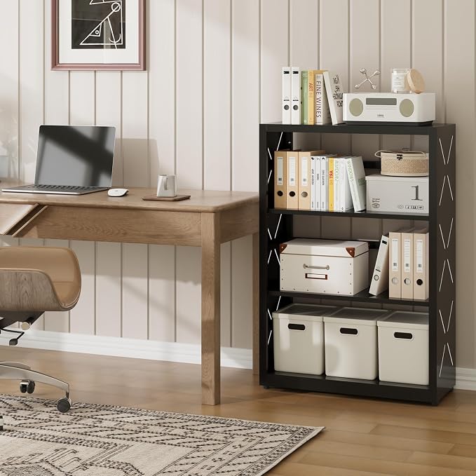 Industrial Bookshelf, 3 Tier Bookcase, Home Office Bookcase Shelf Storage - Image 4