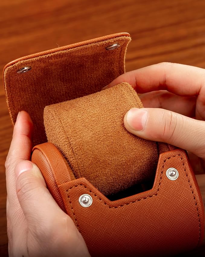 MR.OKAY Single Watch Travel Case -Classic Leather Watch Case - Image 7