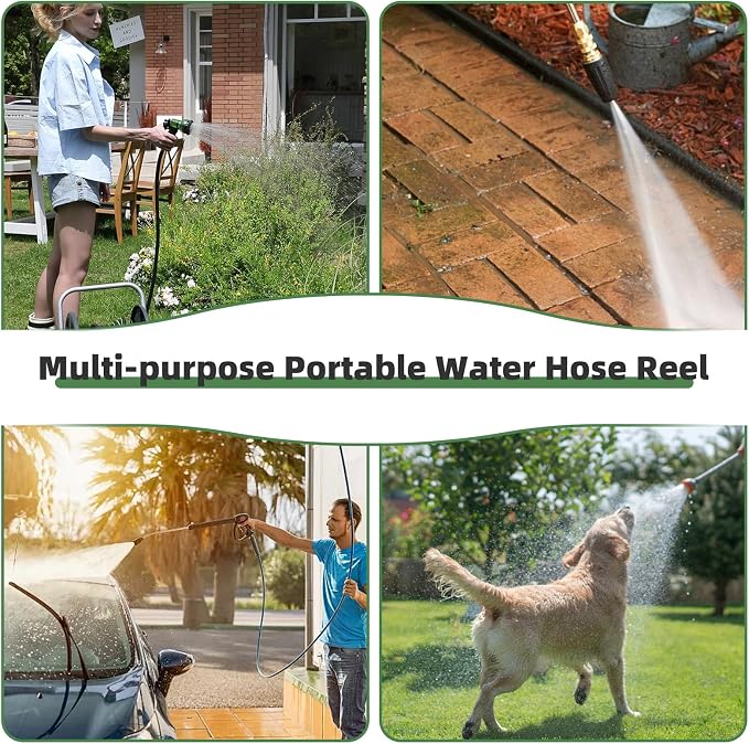 Garden Water Hose Reel Cart, Holds 65-100 Ft of 5/8 Inch, Wall Mounted Garden - Image 7