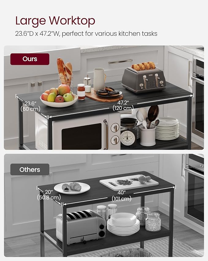 VASAGLE Kitchen Island with 3 Shelves, 47.2 Inches Width Kitchen Shelf with - Image 5