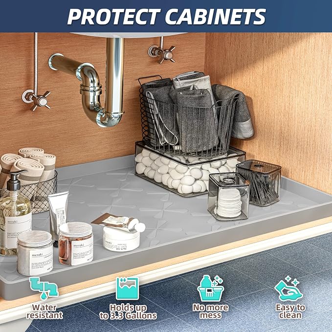 SIKADEER Waterproof Under Sink Mat 22x19, Raised Edge Silicone Mat Under Sink - Image 5
