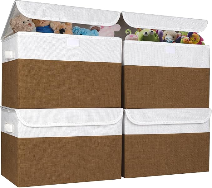 Large 22 Quart Linen Fabric Foldable Storage Bin Cube Organizer Basket by Bagnizer