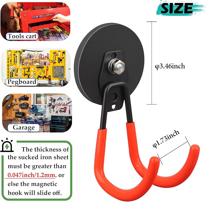 ULIBERMAGNET Strong Magnetic Hooks, 2 Pack Heavy Duty Large Magnetic Hooks - Image 3