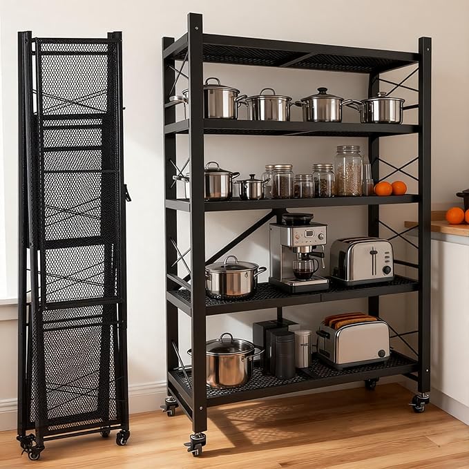 Folding Storage Shelves, Heavy Duty Garage Shelving Unit, Adjustable Metal - Image 2