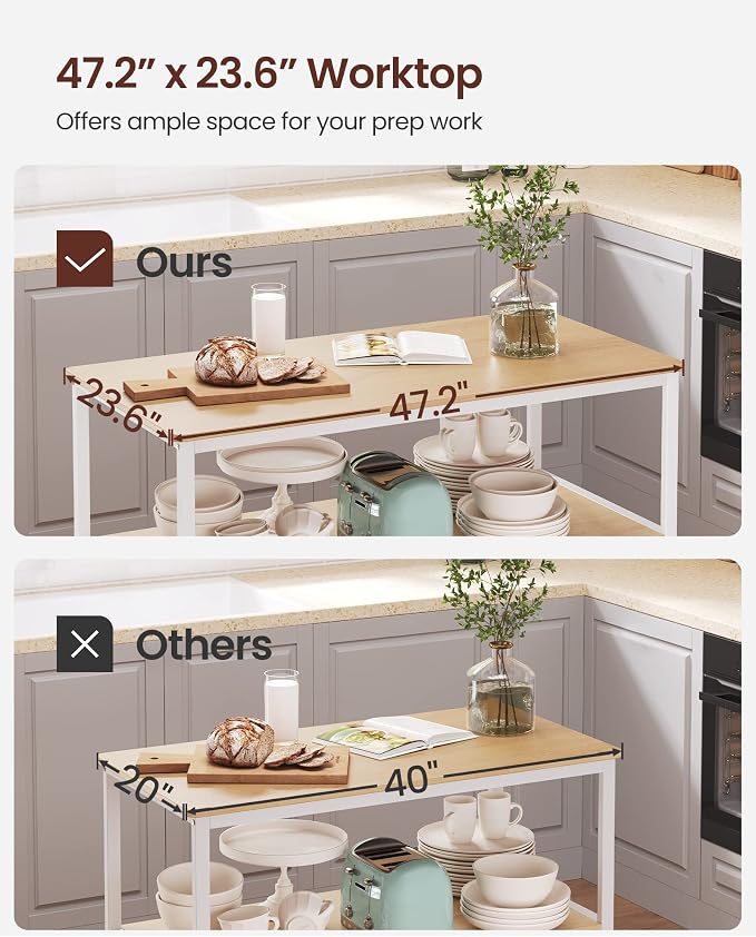 VASAGLE Kitchen Island with 3 Shelves, 47.2 Inches Width Kitchen Shelf with - Image 5