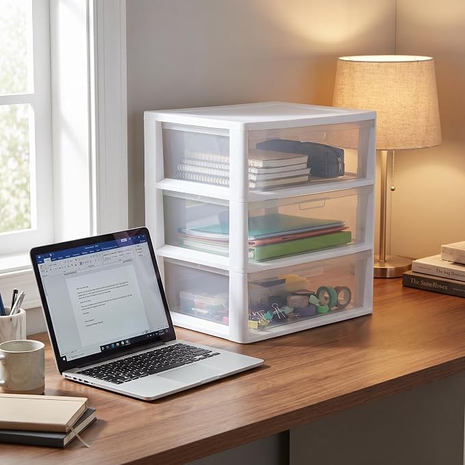 Wide 3 Drawer Tower, Plastic Storage Drawers - Image 4