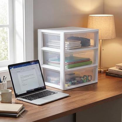 Wide 3 Drawer Tower, Plastic Storage Drawers - Image 4