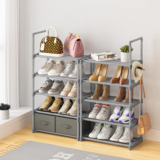 Shoe Rack Sturdy Metal 10 Tier Shoes Rack Organizer + 2Boxes 1Hook | Narrow - Image 5