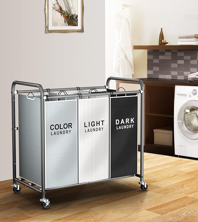 ROMOON Laundry Sorter 4 Section and 3 section, Separated Laundry Hamper Cart - Image 4