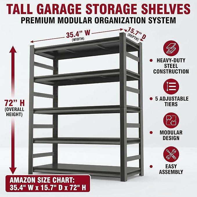 Garage Shelving, 3000 LBS Heavy Duty Metal Storage Shelves - Image 3