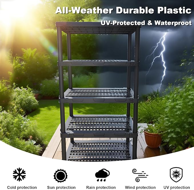 Plastic Storage Shelves, 4/5 Shelving Unit, Heavy Duty Storage Rack, Plastic - Image 7