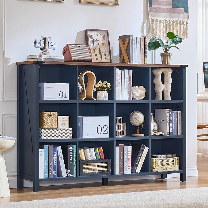 Joaxswe 12 Cube Storage Organizer, Farmhouse 62 Inch Wide Navy Blue Display by Joaxswe