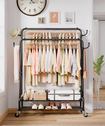 Homde Heavy Duty Clothes Rack: 265lb Rolling Double Rod Garment Hanging - Image 7
