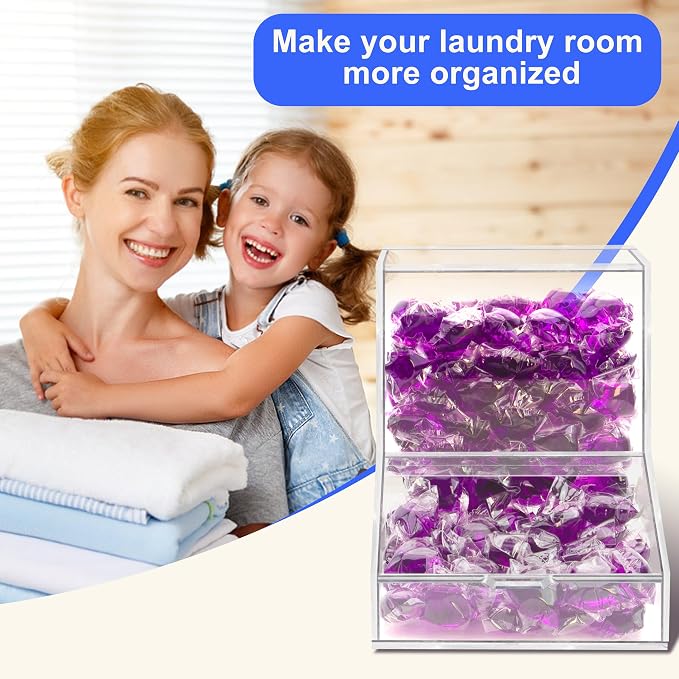 Laundry Pods Container with Spoon, Acrylic Candy Dispenser with 2 Lid, - Image 2