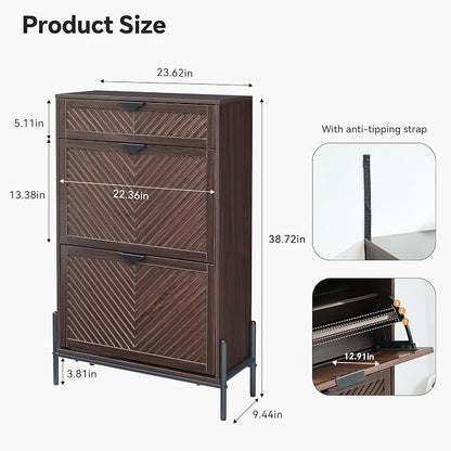 Shoe Cabinet with 2 Flip Drawers, Narrow Entryway Rack, Freestanding, - Image 8