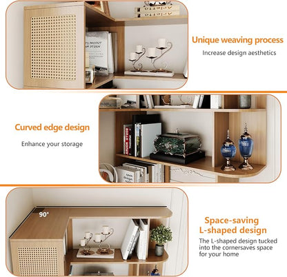 Corner Shelf with Storage Cabinet, 7-Tier Corner Bookshelf, Farmhouse L Shaped - Image 4