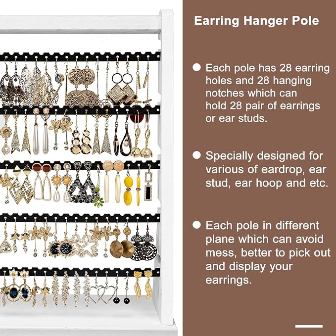 Poyilooo Earring Holder Organizer, Rustic Wood Earring Holder Stand, 5 Layer - Image 3