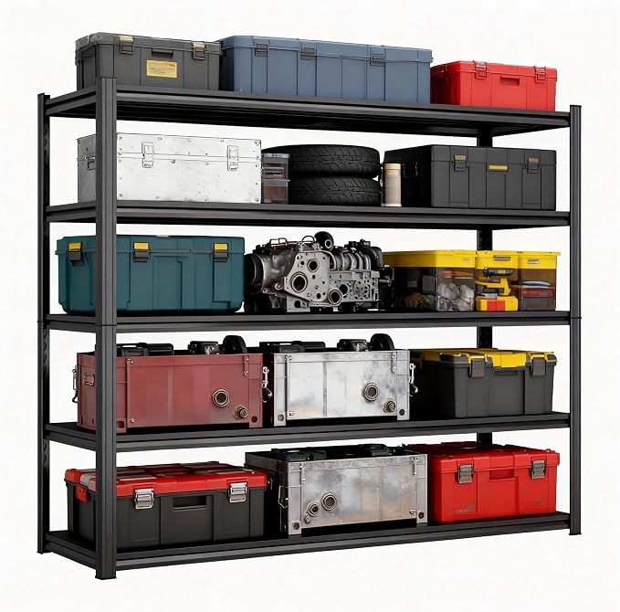 72'' Garage Storage Shelves, 5 tier Shelving Unit Metal, Adjustable, - Image 3