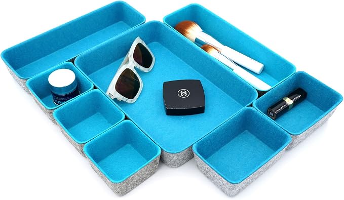Welaxy Minimalist Felt Desk Drawer Organizer 8pc Turquoise Storage Bins by Welaxy