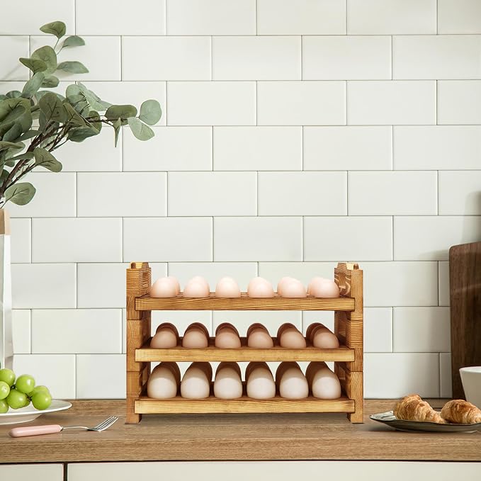 CVHOMEDECO. Wooden Egg Holder Countertop Fresh Egg Holders Firewood Egg - Image 7