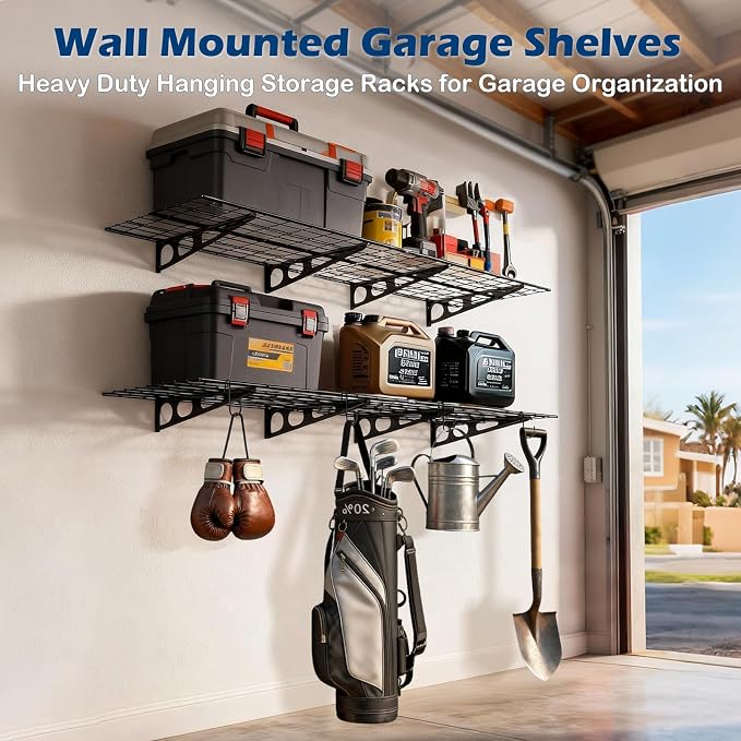 2 Pack 2x6 Ft Garage Wall Shelving, 1400 lbs Heavy Duty Metal Garage Shelf - Image 2