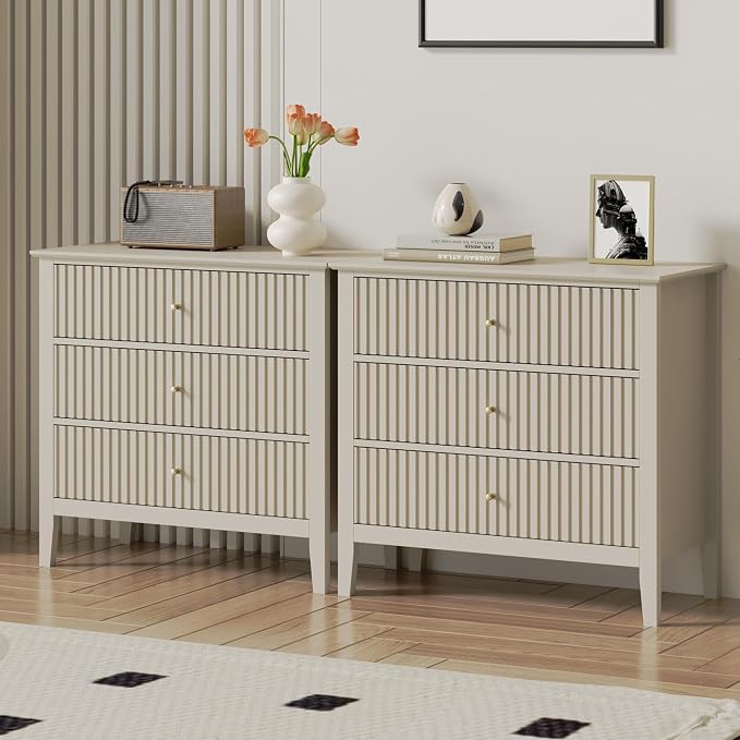 RoyalCraft Large 3 Drawer Dresser Set of 2, Fluted Wood Drawers by Bringyoubetterlife