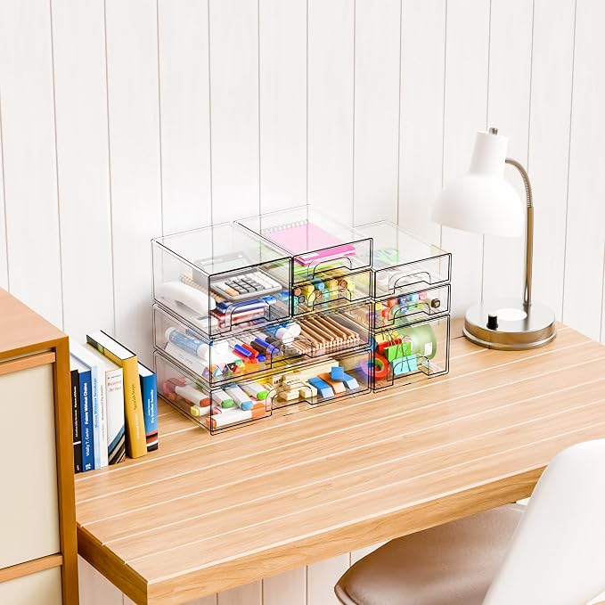 Yieach 8 Pack Clear Stackable Storage Drawers, Acrylic Drawer Organizer - Image 2
