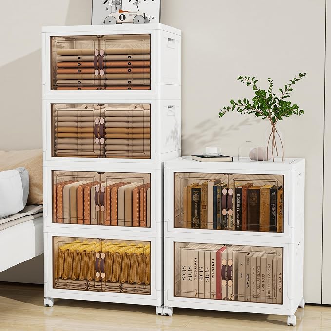 Storage Bins with Lids and Wheels, Collapsible Bathroom Storage Cabinet with - Image 7
