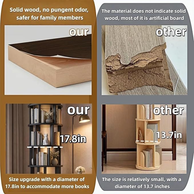 Solid Wood Rotating Round Bookshelf Towers - Image 9