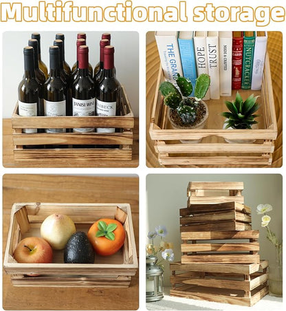 Set of 4 Large Torched Wood Decorative Storage Crates, Nesting Wooden Crates - Image 5