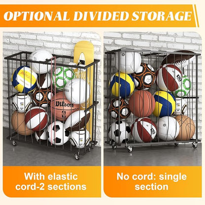 Large Garage Ball Storage, Rolling Floor Sports Equipment Organizer: - Image 5