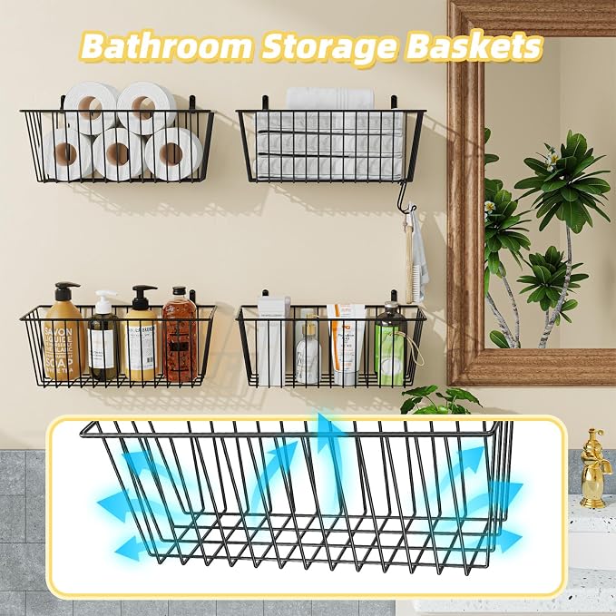 Simple Trending 6 Pack Wire Basket Wall Mount Baskets Hanging Baskets, Cabinets - Image 8