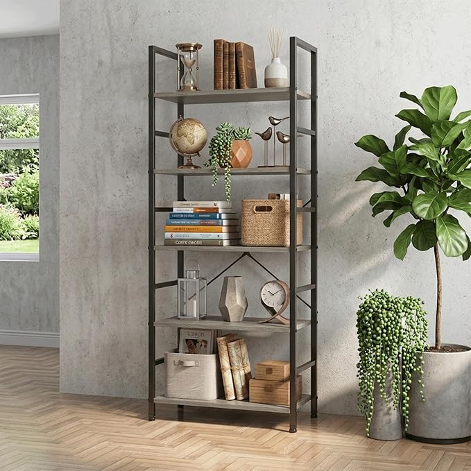 HealSmart 5 Tier Bookshelf, Free Standing Book Shelf Home Office Bookcase Shelf - Image 8