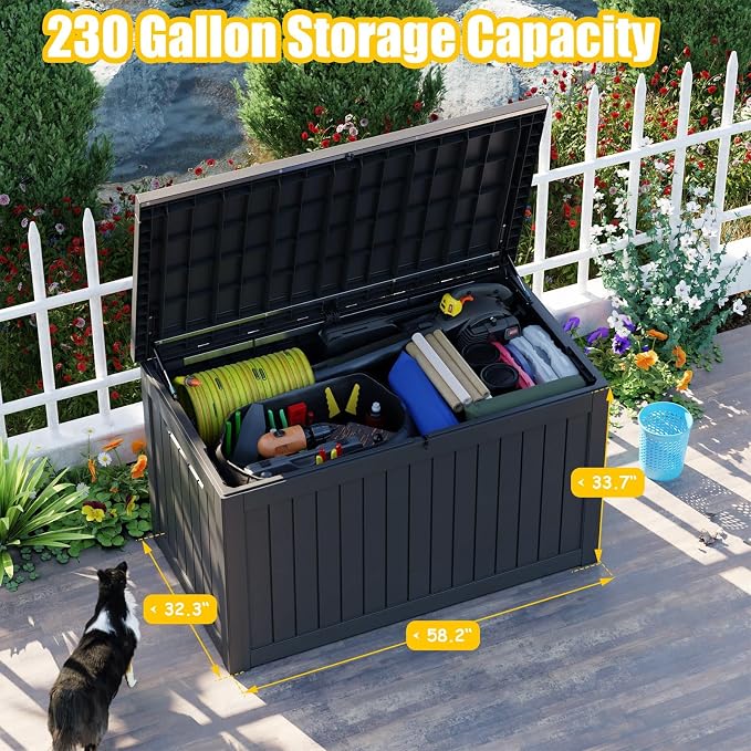 280 Gallon Resin Deck Box, Lockable Outdoor Storage Box - Image 2