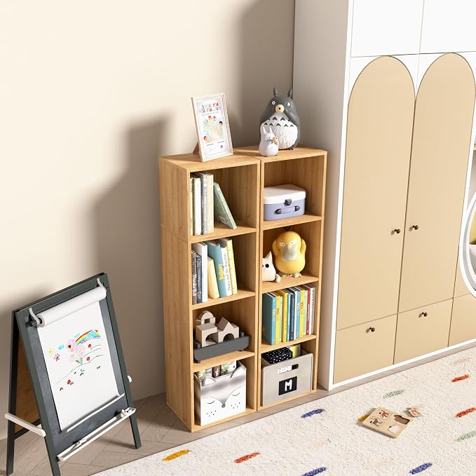 4-Tier Wooden Cube Storage Organizer, 42 Inch Tall Bookcase & Display Shelf - Image 2
