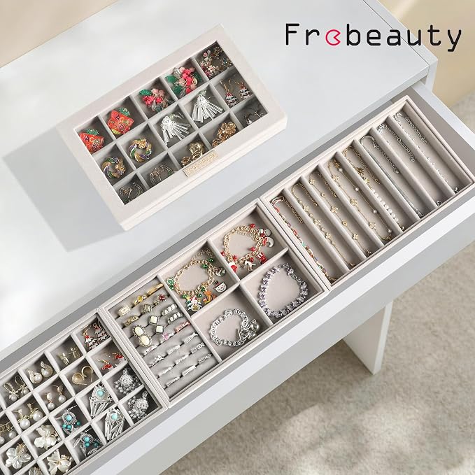 Frebeauty Stackable Jewelry Trays, Removable Glass Lid, Drawer Inserts - Image 2