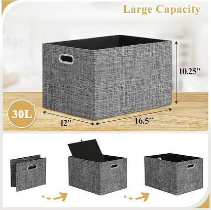 Posprica Closet Storage Bins, 4 Pack Large Closet Shelf Organizers, Linen - Image 3