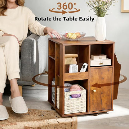 Square Rotating End Table with Storage, Rustic Brown | Side Table with Magazine - Image 4
