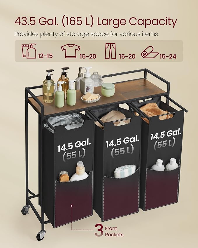 VASAGLE Laundry Sorter, 43.5 Gal. Laundry Hamper Basket - Image 3