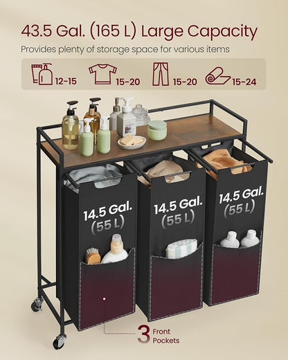 VASAGLE Laundry Sorter, 43.5 Gal. Laundry Hamper Basket - Image 3