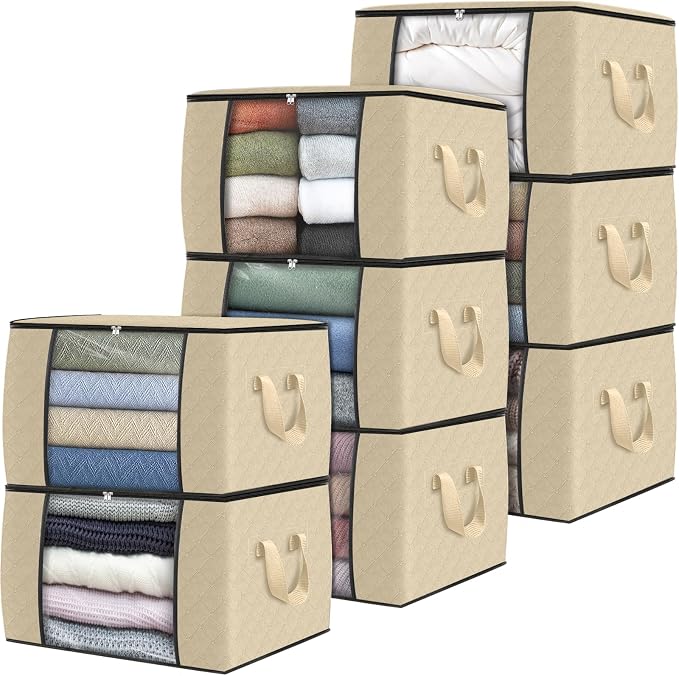 Fab totes 8 Pack Clothes Storage, Foldable Thick Fabric Blanket Storage Bags by Fabtotes