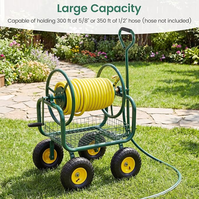Goplus Garden Hose Reel Cart, 300ft 5/8" or 350ft of 1/2" Large Capacity - Image 2