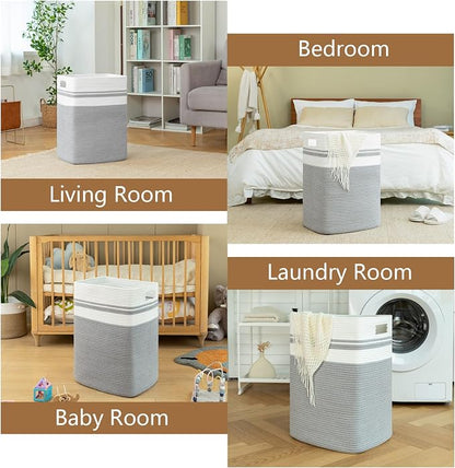 OIAHOMY Laundry Hamper, Tall Cotton Decorative Blanket Storage Basket - Image 6