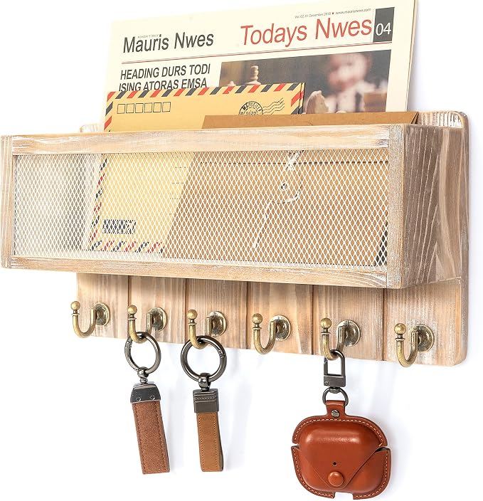 Rebee Vision Pine Wood Mail and Key Holder by REBEEVISION