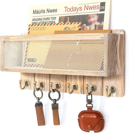Rebee Vision Pine Wood Mail and Key Holder by REBEEVISION