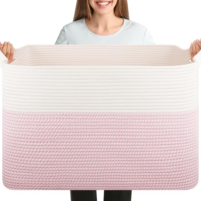 XXXL Large Blanket Basket, 108L Cotton Rope Storage Basket by OIASKET