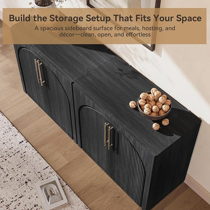 Sideboard Buffet Cabinet with Fluted Doors, 94.5'' W Credenza | Modular Storage - Image 6