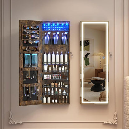 LVSOMT LED Mirror Jewelry Cabinet, Wall/Door Mount Jewelry Armoire Organizer - Image 9