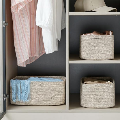 3-Pack Small Storage Baskets for Organizing | Woven Shelf Toy Basket | Rope - Image 4