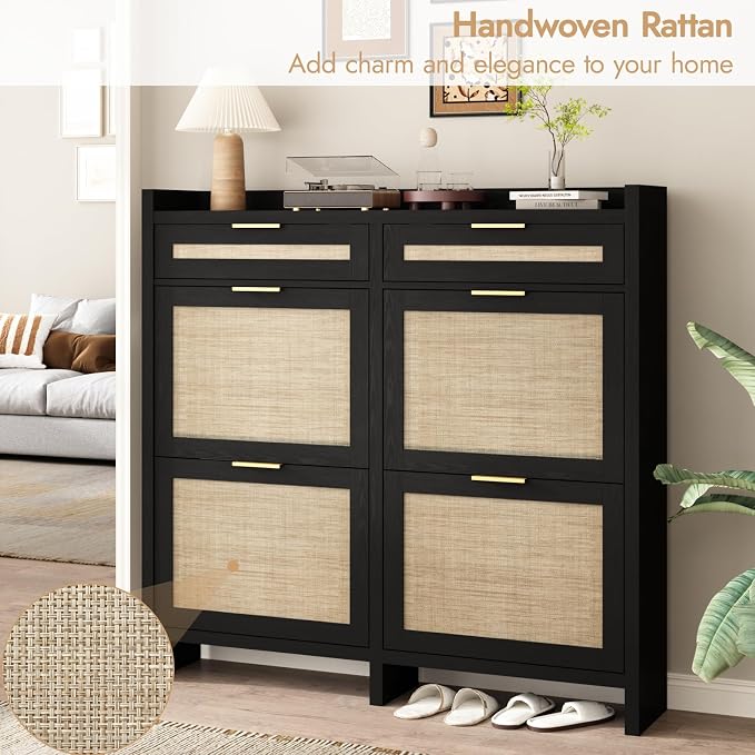 HOKYHOKY Large Rattan Shoe Storage Cabinet - Image 3